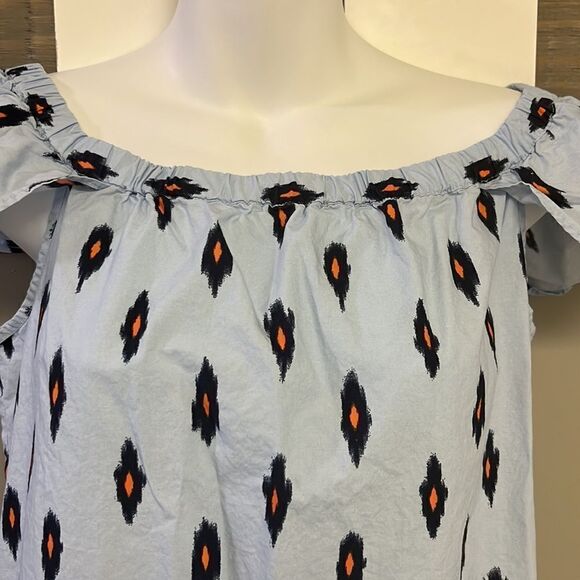 J. Crew Light Blue Cotton Abstract Design Fluttered Sleeve Sundress- Small - Picture 6 of 14